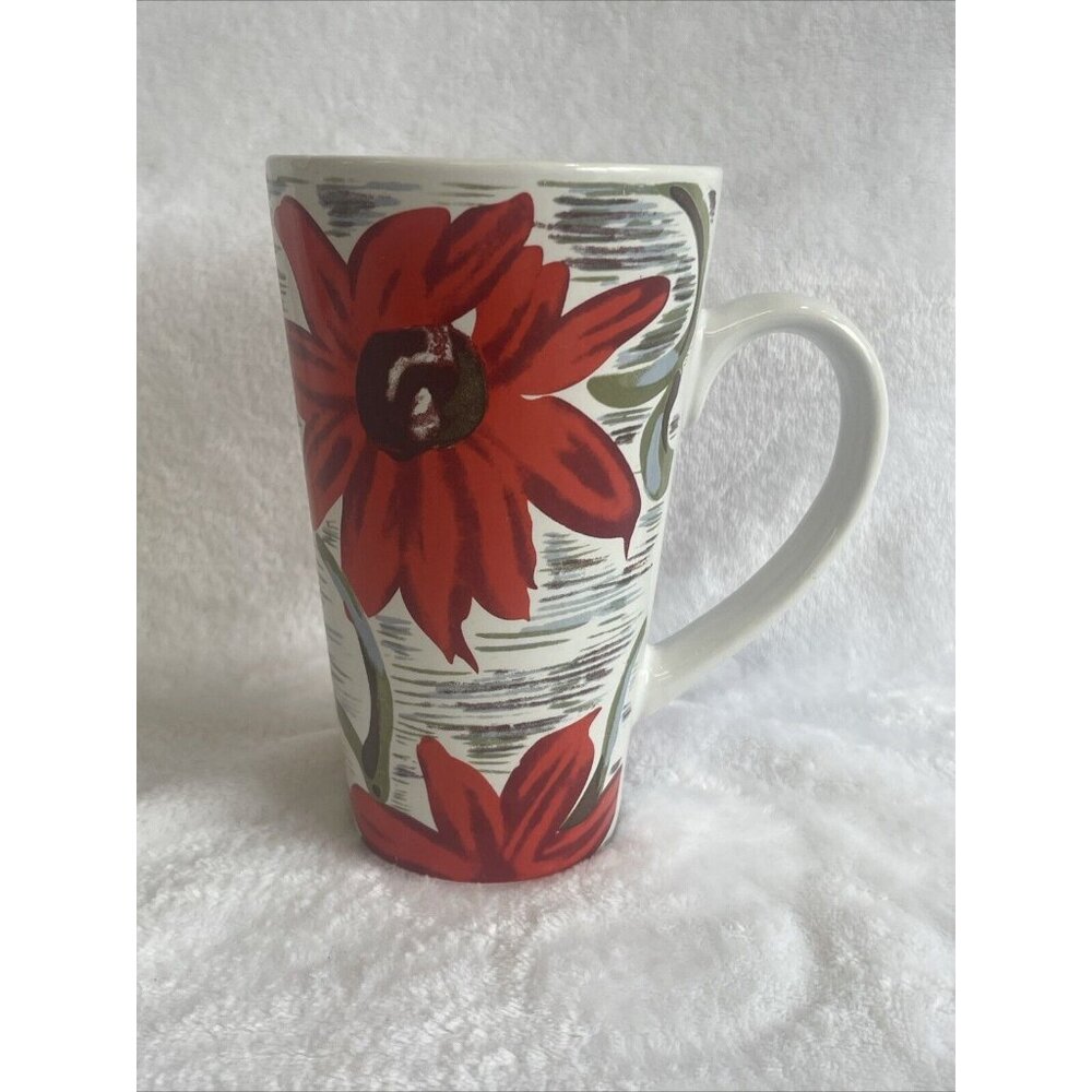 Coffee Mug Tea Cup 16oz Floral Red Flower Flowers Green Accent